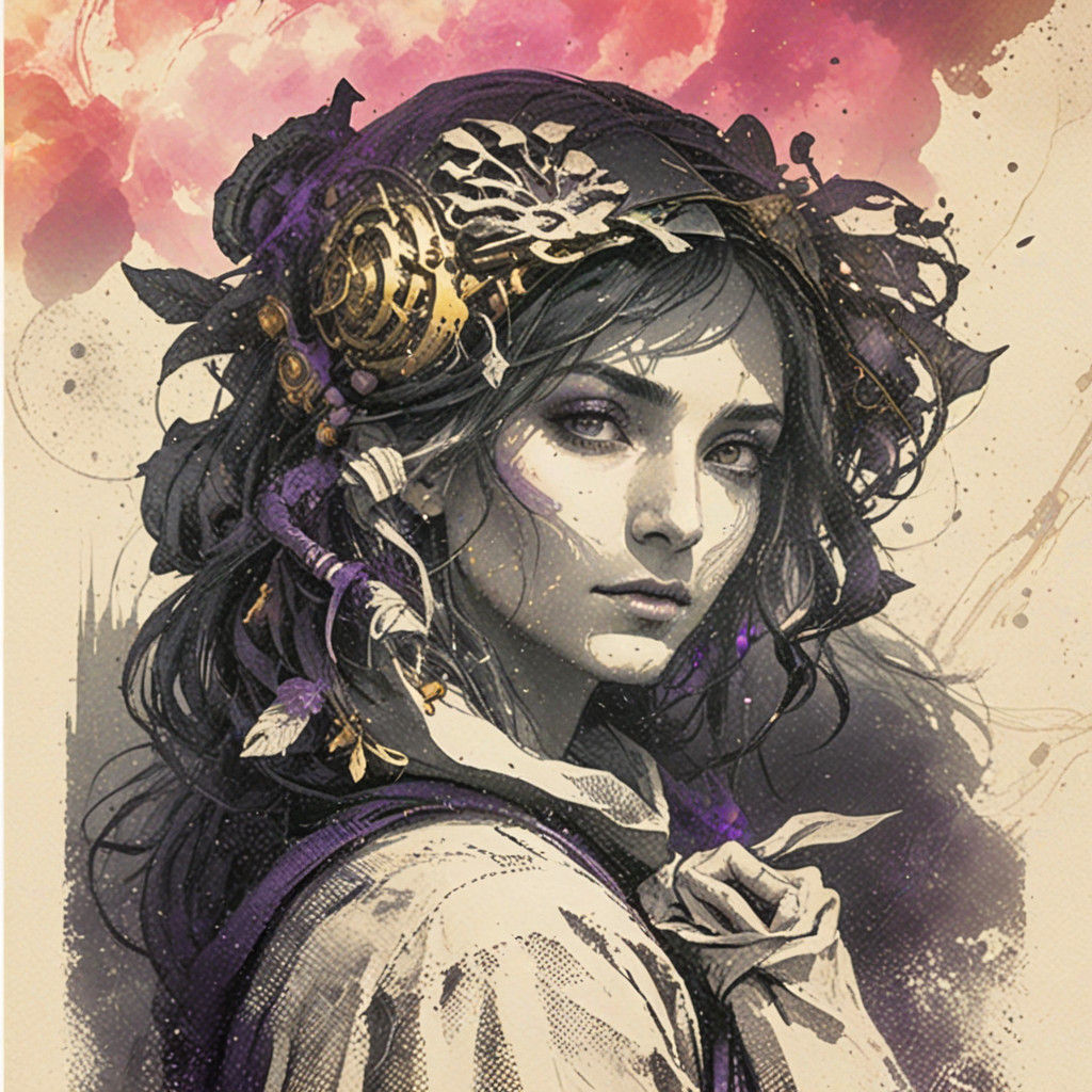 Mysterious Hooded Figure in Ancient Library, Dark Fantasy Co...