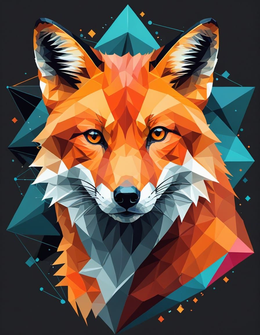 Geometric Fox Portrait in Vibrant Patterns