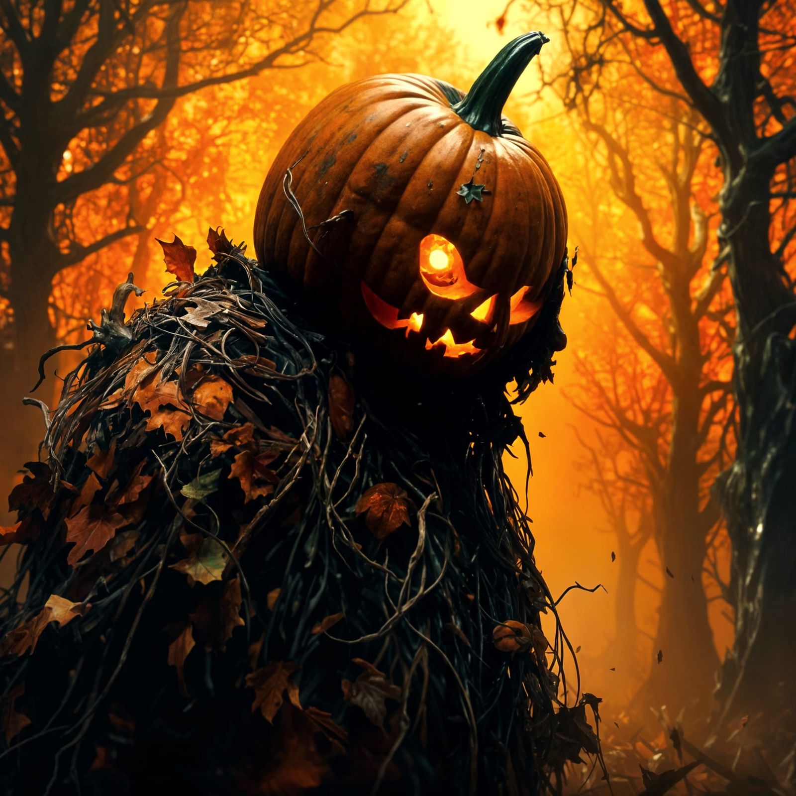 Macabre Pumpkin Jack in Hyperrealistic Splash Art