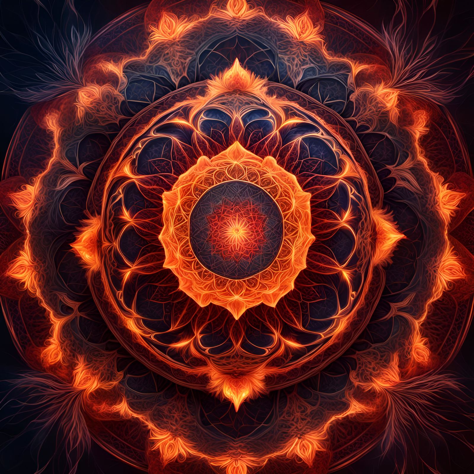 Fiery Flower of Life Mandala in Dark Fantasy Style