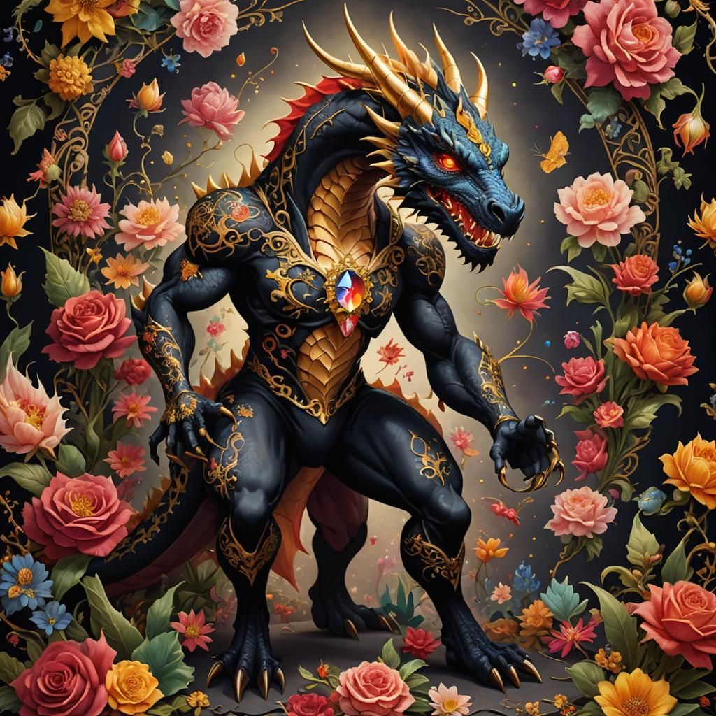 Fabric Dragon with Tattoos and Jewelry