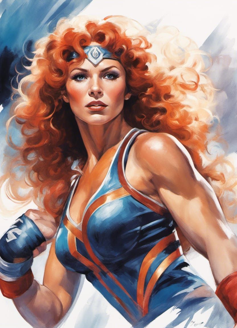 Muscular Wrestler Pin-Up in Fantasy Illustration Style