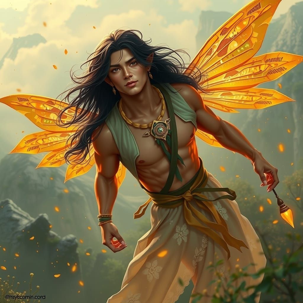 Ethereal Male Fairy in Whimsical Forest