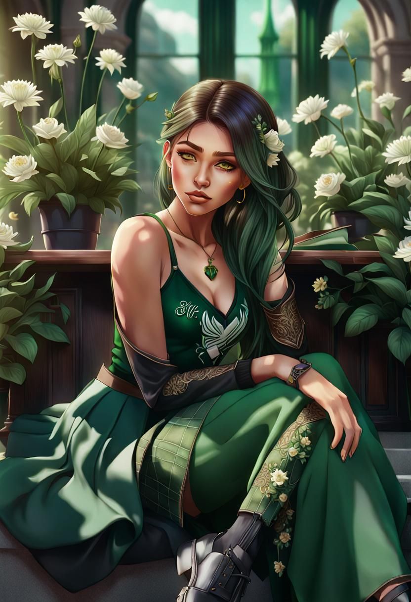 Green Ombré Haired Girl in School Uniform