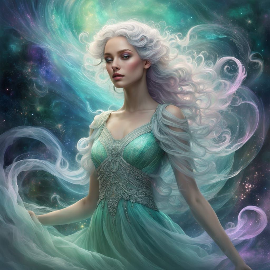 Ethereal Fantasy Maiden in Dreamy, Iridescent Hues