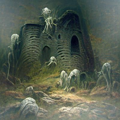 Horrific Alien Ruins of Medieval Castle in Dark Fantasy Styl...
