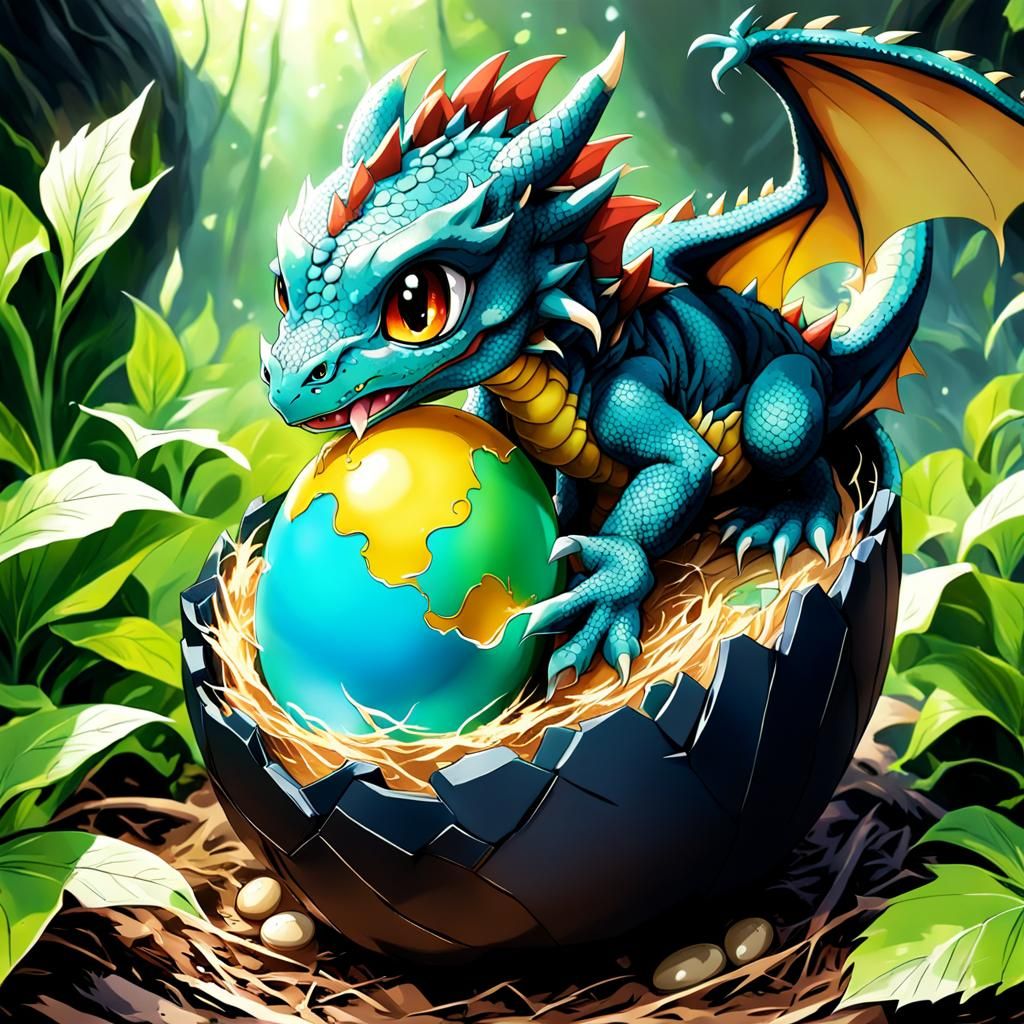 Baby Dragon Hatching in Anime Art Style