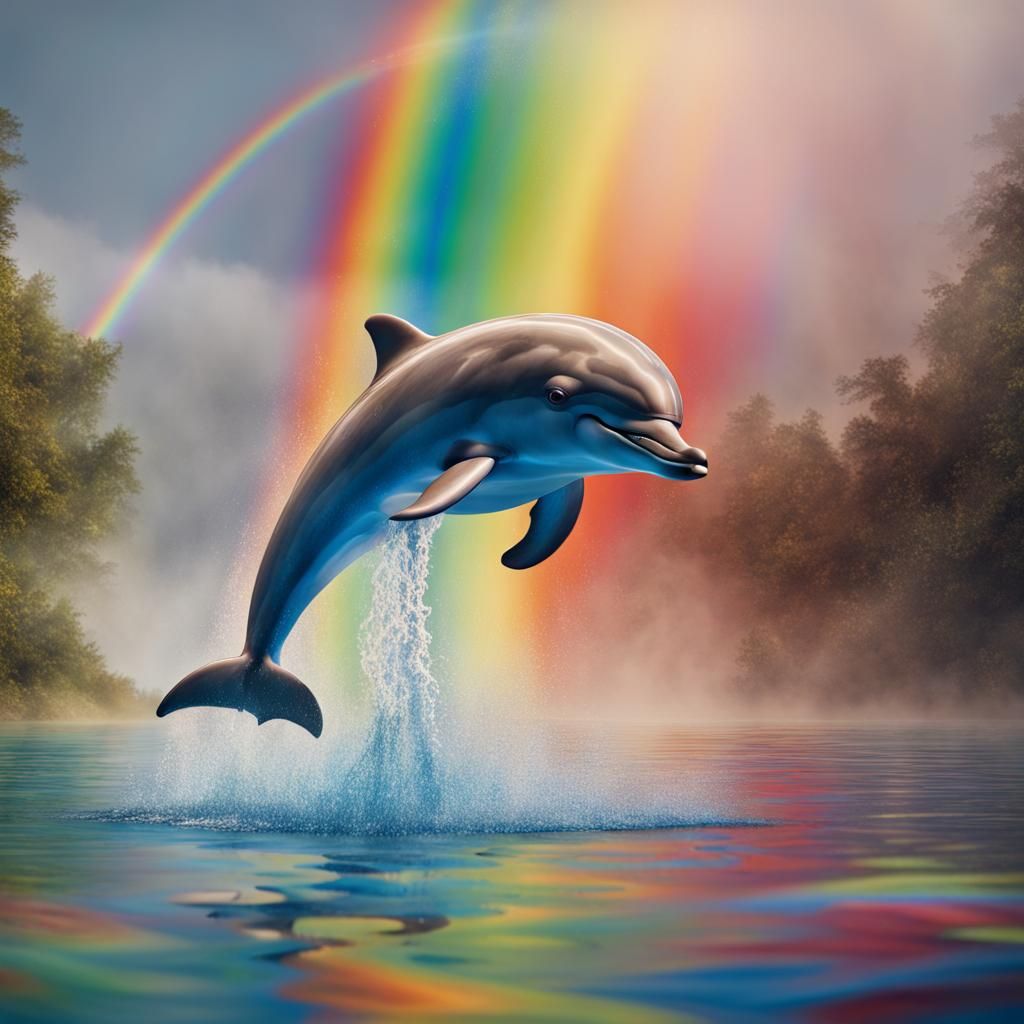 Dolphin Leaping Through Rainbow: Abstract Art