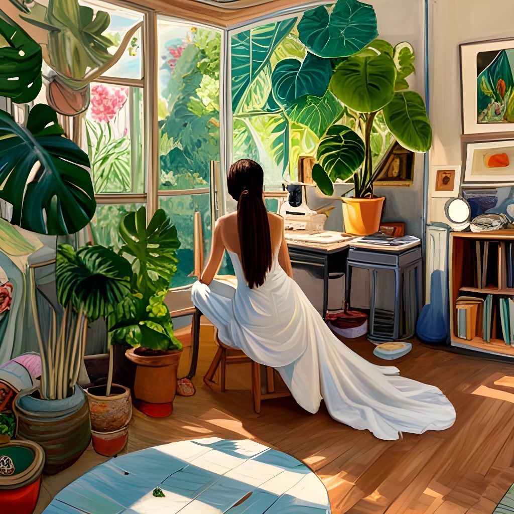 Girl in Art Studio as Oil Painting