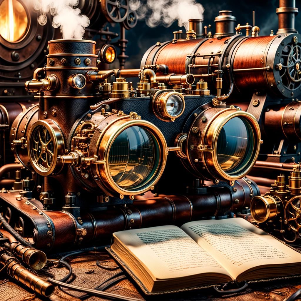 Elegant Steampunk Engine in Warm Golden Light