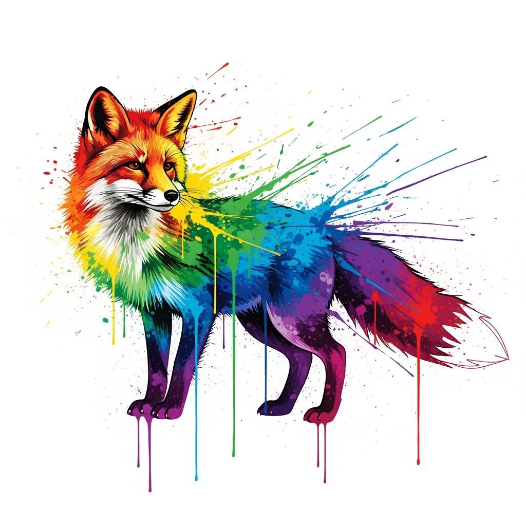 Colorful Fox in Ink and Paint Splatter Style