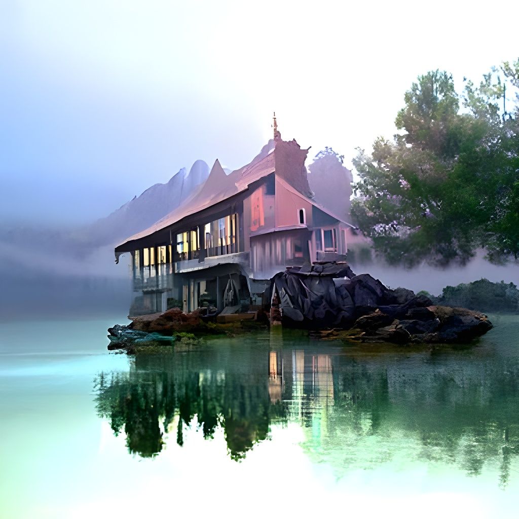 Lake House at Dawn: Matte Painting