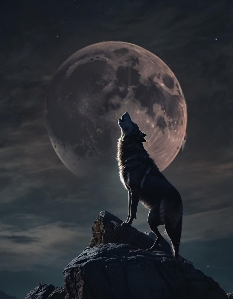 Wolf Howling at Moon: Detailed Matte Painting