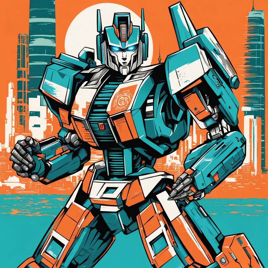 Damaged Transformers Autobot Arcee in Ukiyo-e Style