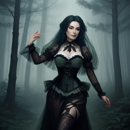 Ethereal Forest Witch in Haunted Mist, Hyperdetailed