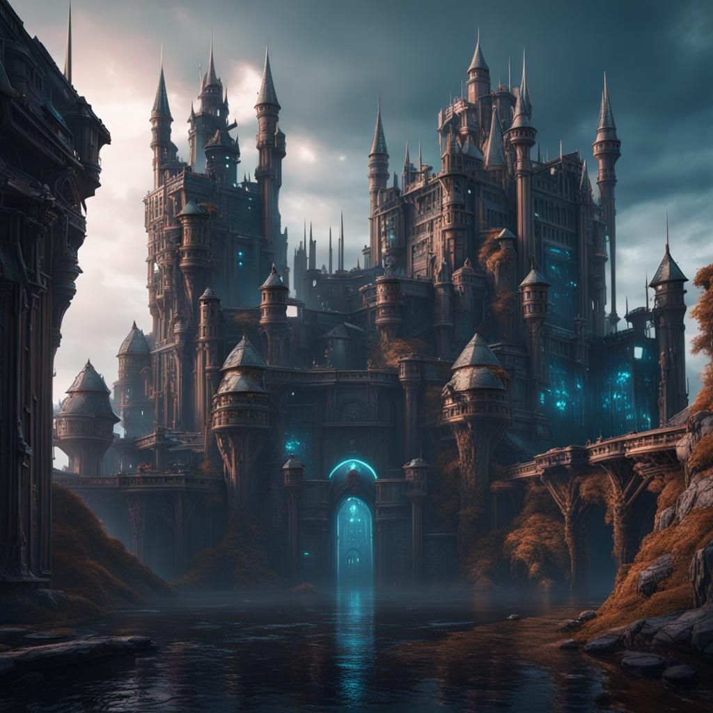 Cyberpunk Castle Concept Art in Unreal Engine