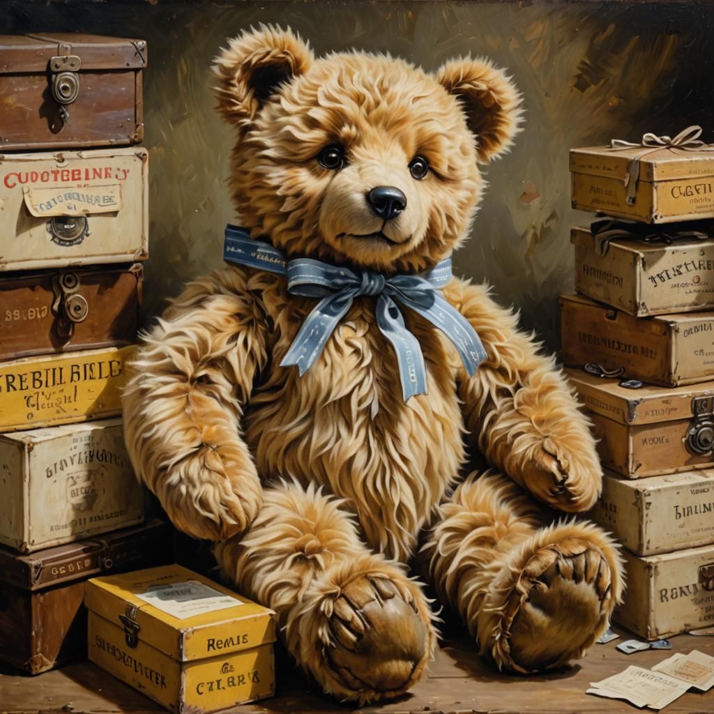 Detailed Oil Painting of a Vintage Teddy Bear