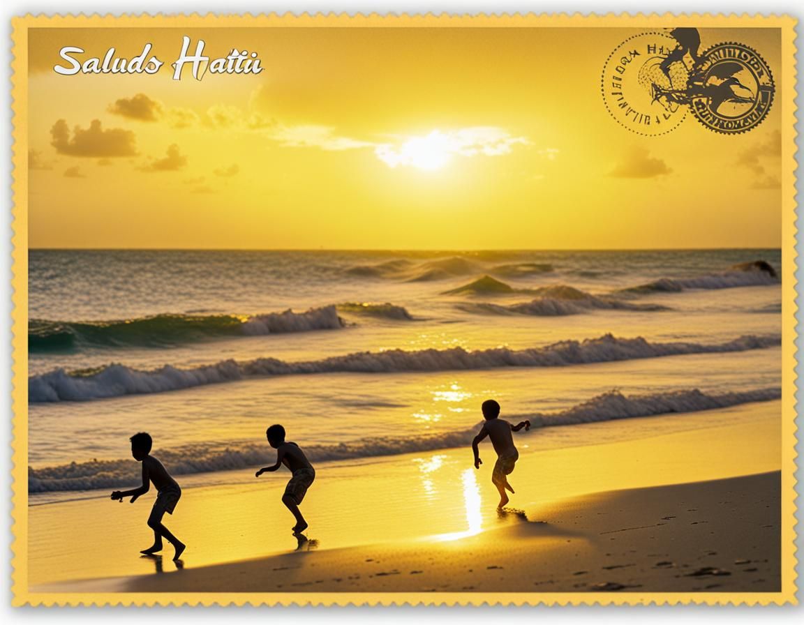 Haitian Beach Sunset: Children's Joy Postcard