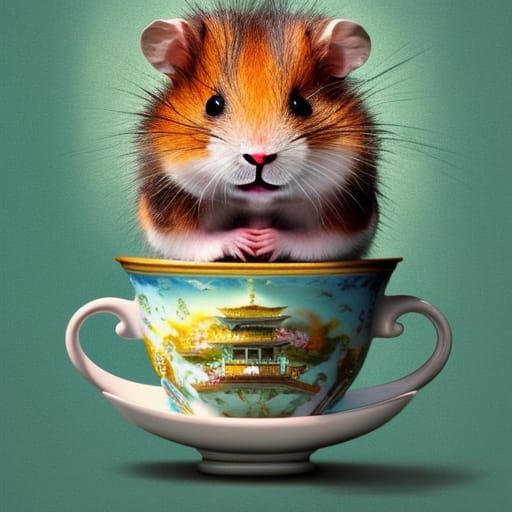 Hyperrealistic Hamster in Teacup: Pixar-Style 3D Art
