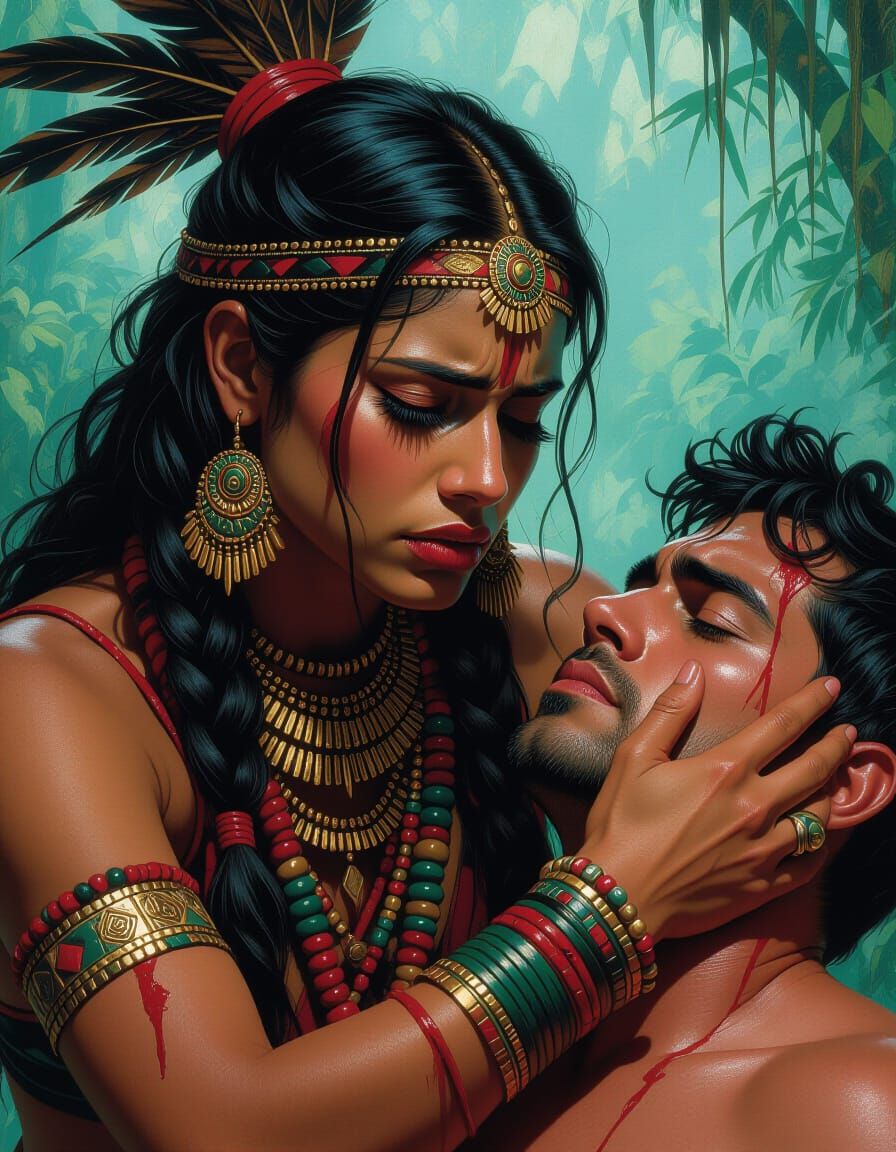 Tribal Woman's Agony in Jungle Scene