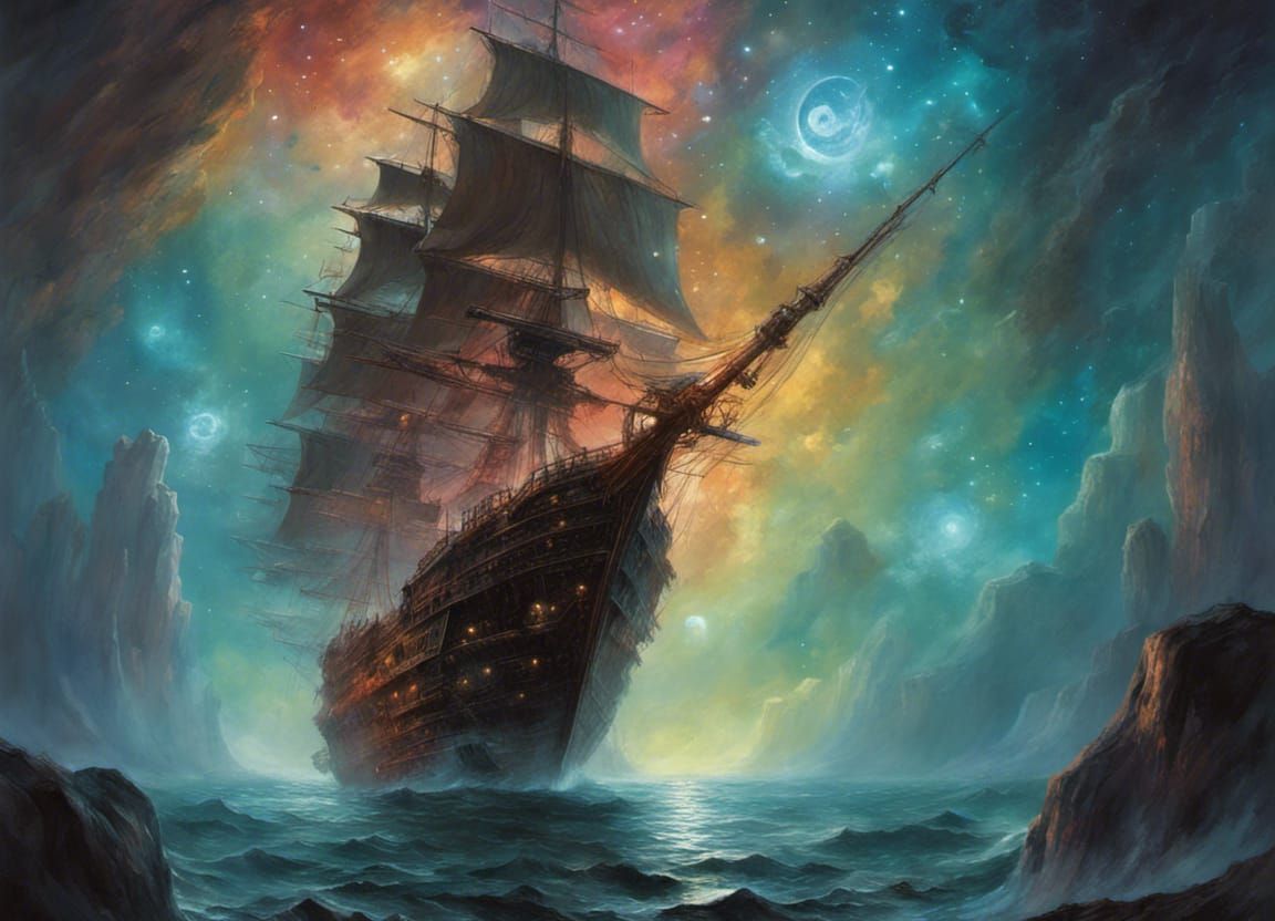 Ghostly Pirate Ship Navigates a Cosmic Nebula