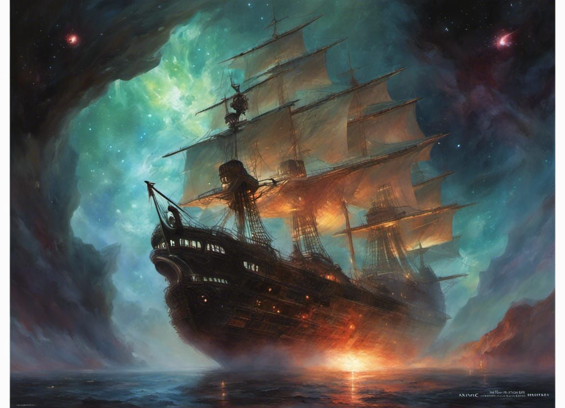 Ethereal Space Pirate Ship Sails a Nebula