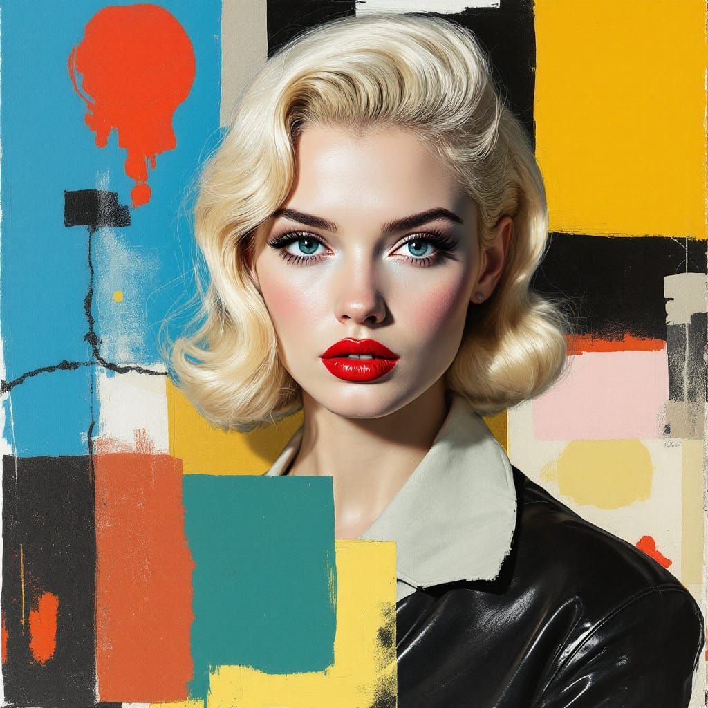 Bold Pin-Up Woman in Geometric Style