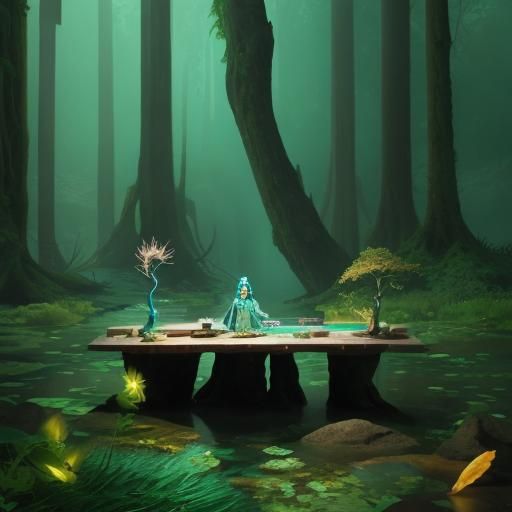 Porcelain Fairy Goddess in Enchanted Forest Oasis