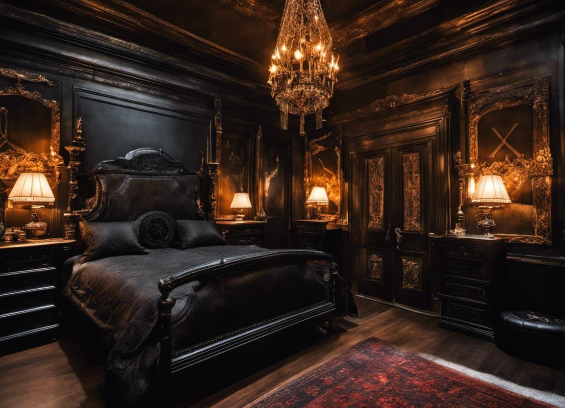 Norwegian Black Metal Bedroom: Dark, Hyperrealistic, Moody