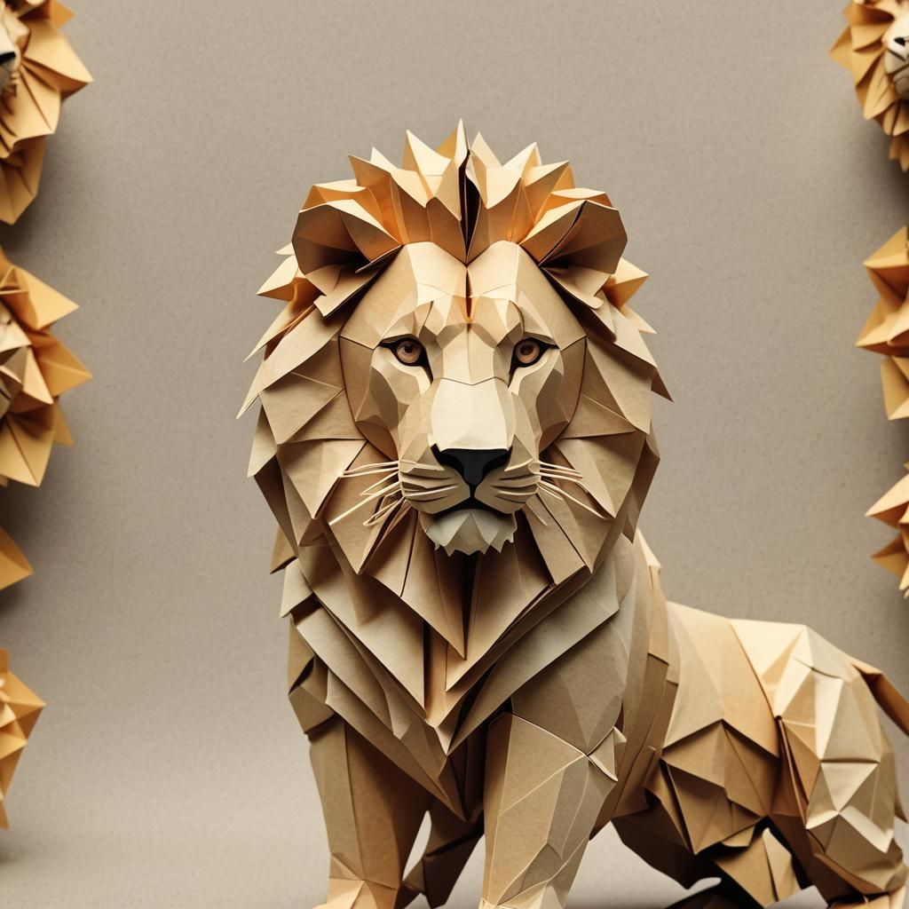 Origami Lion Papercraft in 8K Resolution