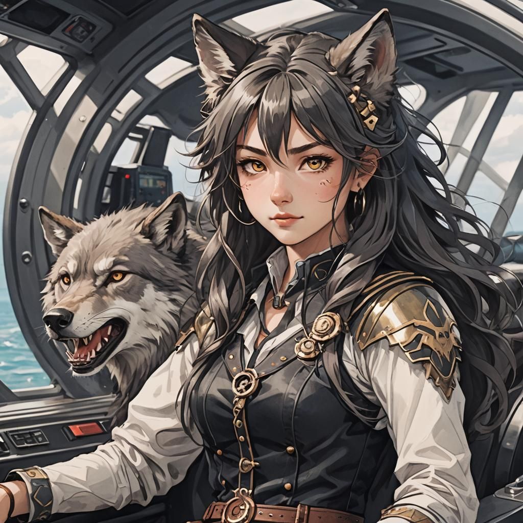 Human Wolf Chimera Sailing on the Open Sea