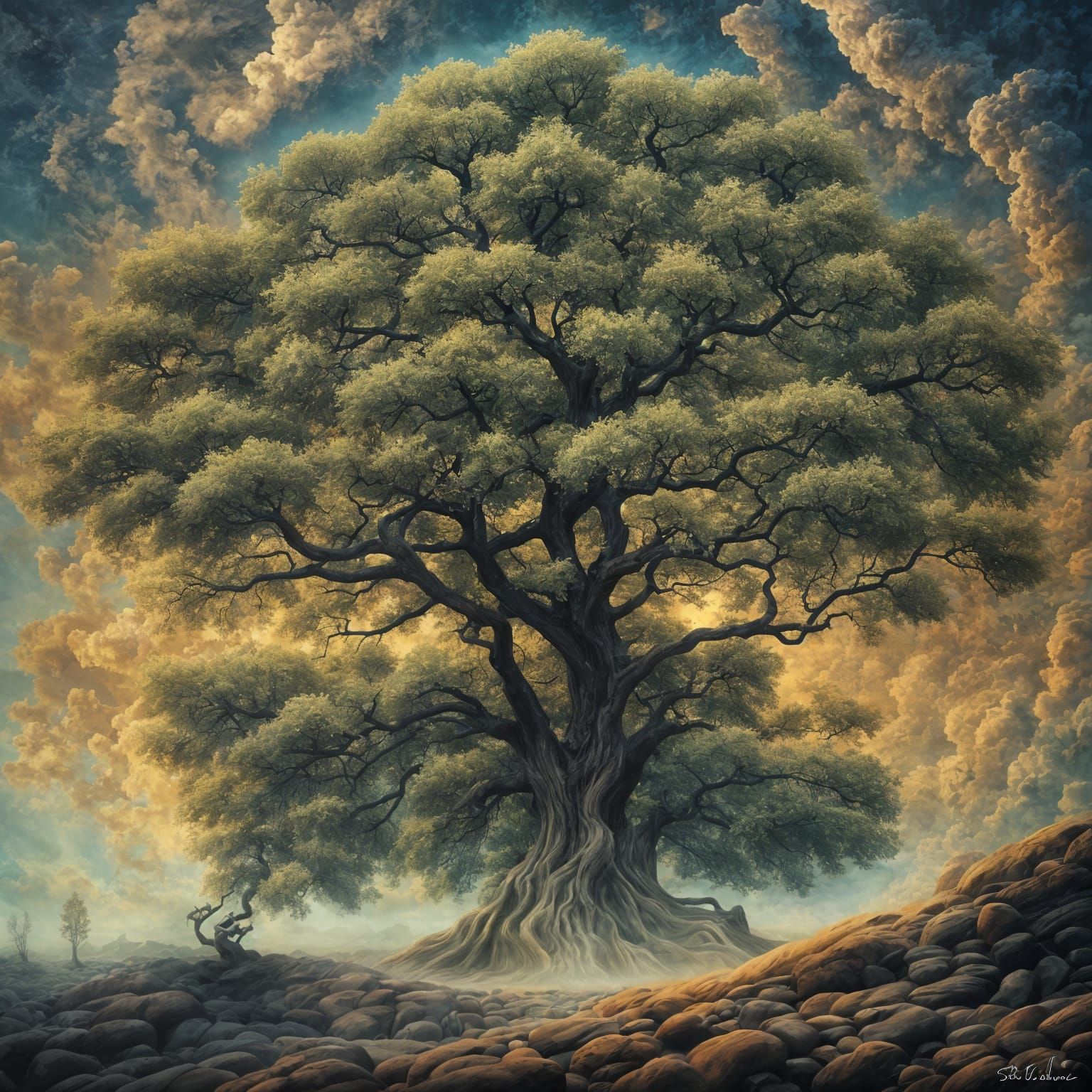 Surreal Tree with Cloud Foliage