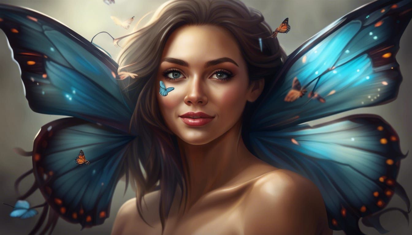Butterfly-Winged Woman: Hyperrealistic Digital Art Portrait