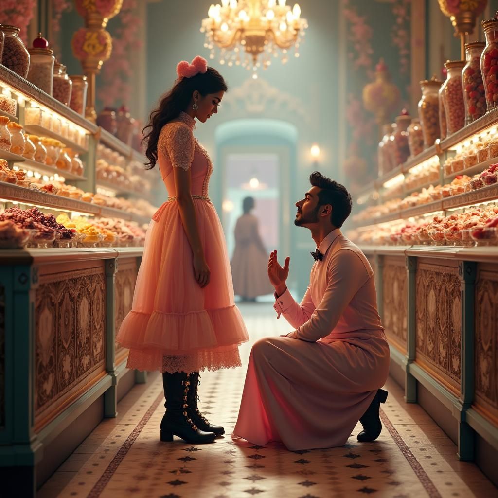 Victorian Figure Kneels Before Tamannaah Bhatia