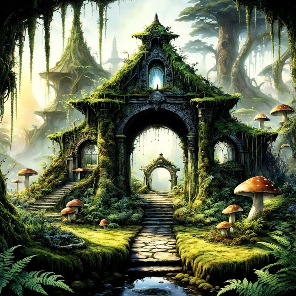 Fantasy Stargate with Crystal Tears in Watercolor Style