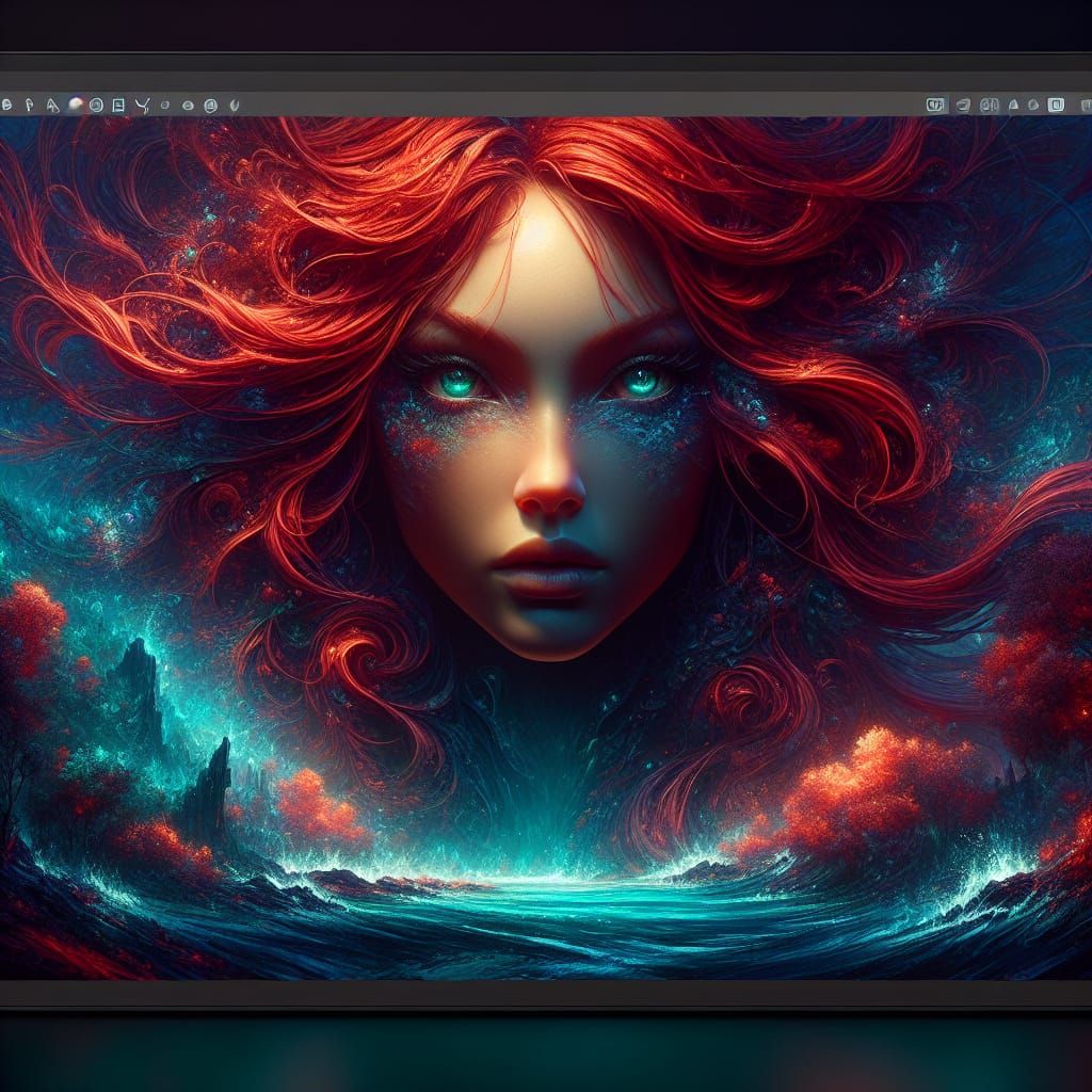 Fantasy Woman with Red Hair, Detailed Matte Painting