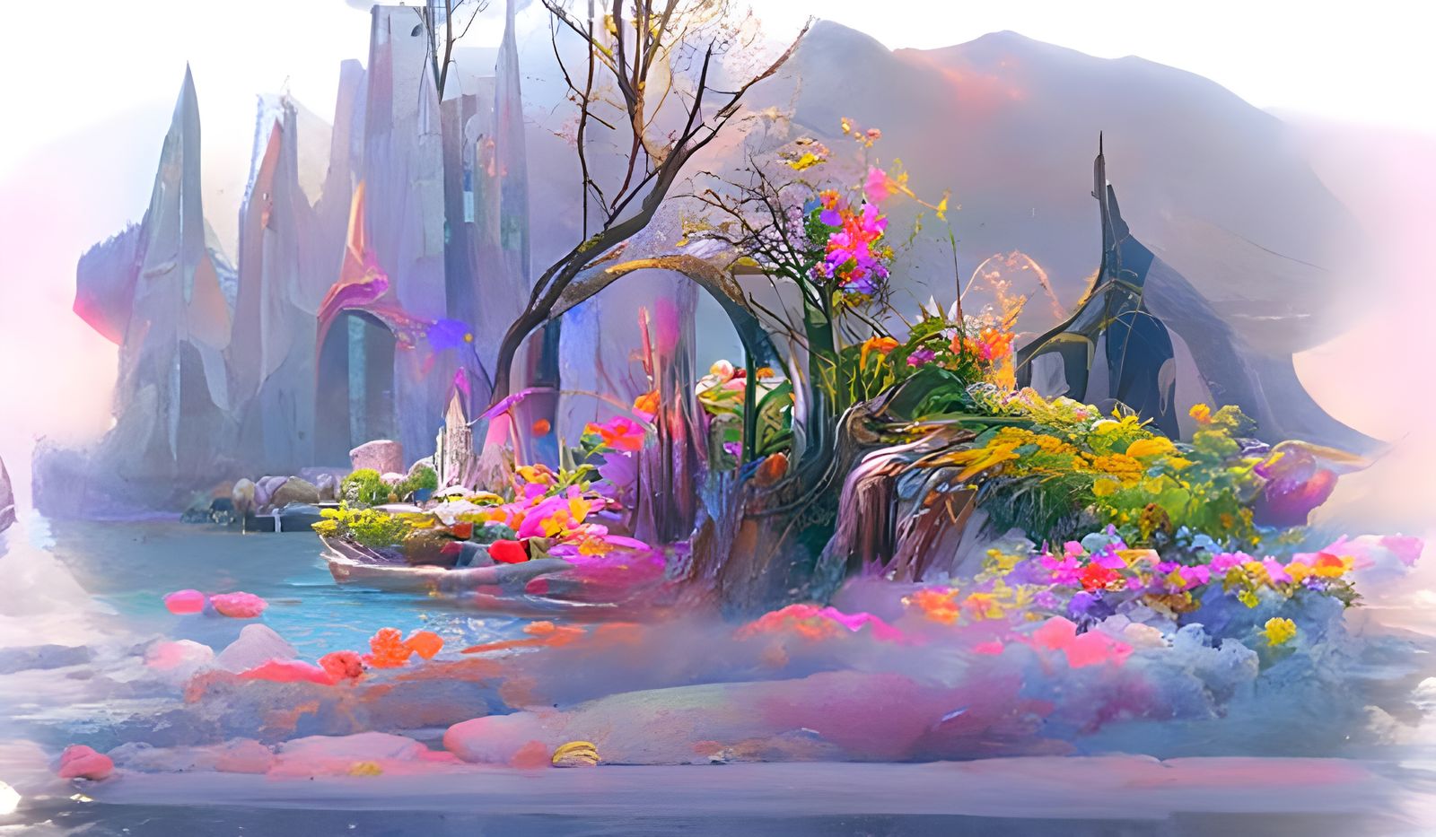 Fantasy Magic Dawn in Glowing Neon Style