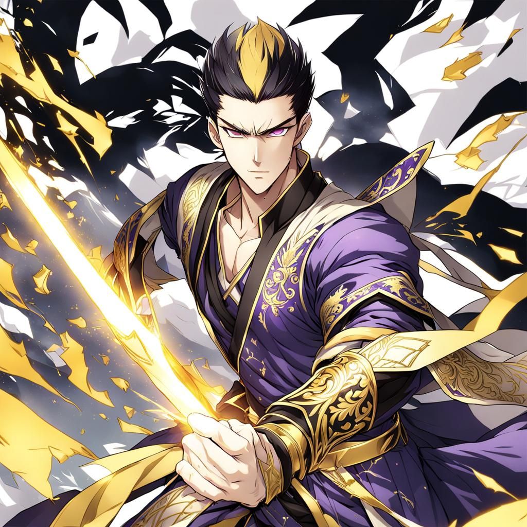 Teenager in Golden Hanfu, Anime Style