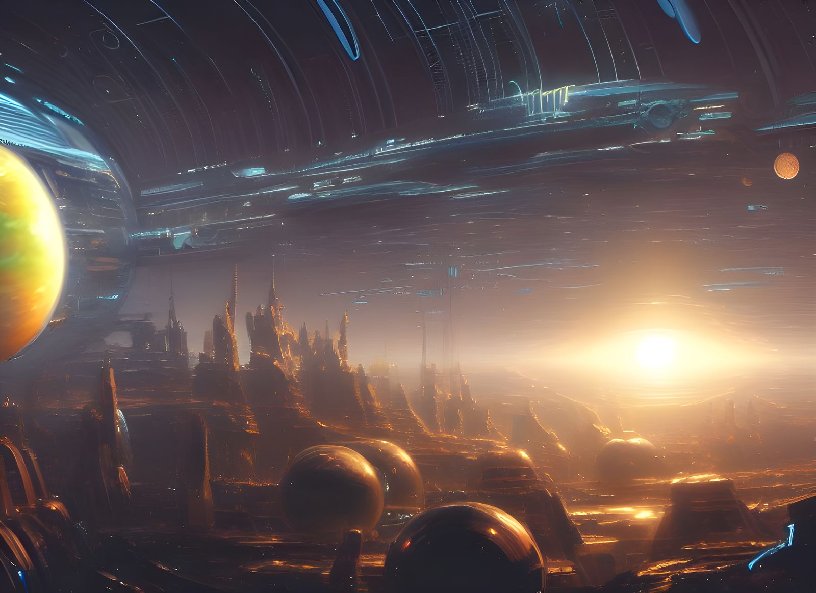 Sci-Fi Mechanized Planet Megastructure Concept Art
