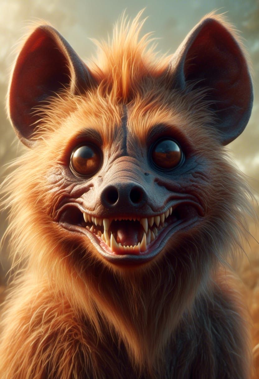 Whimsical Hyena Portrait in Color Pencil Style