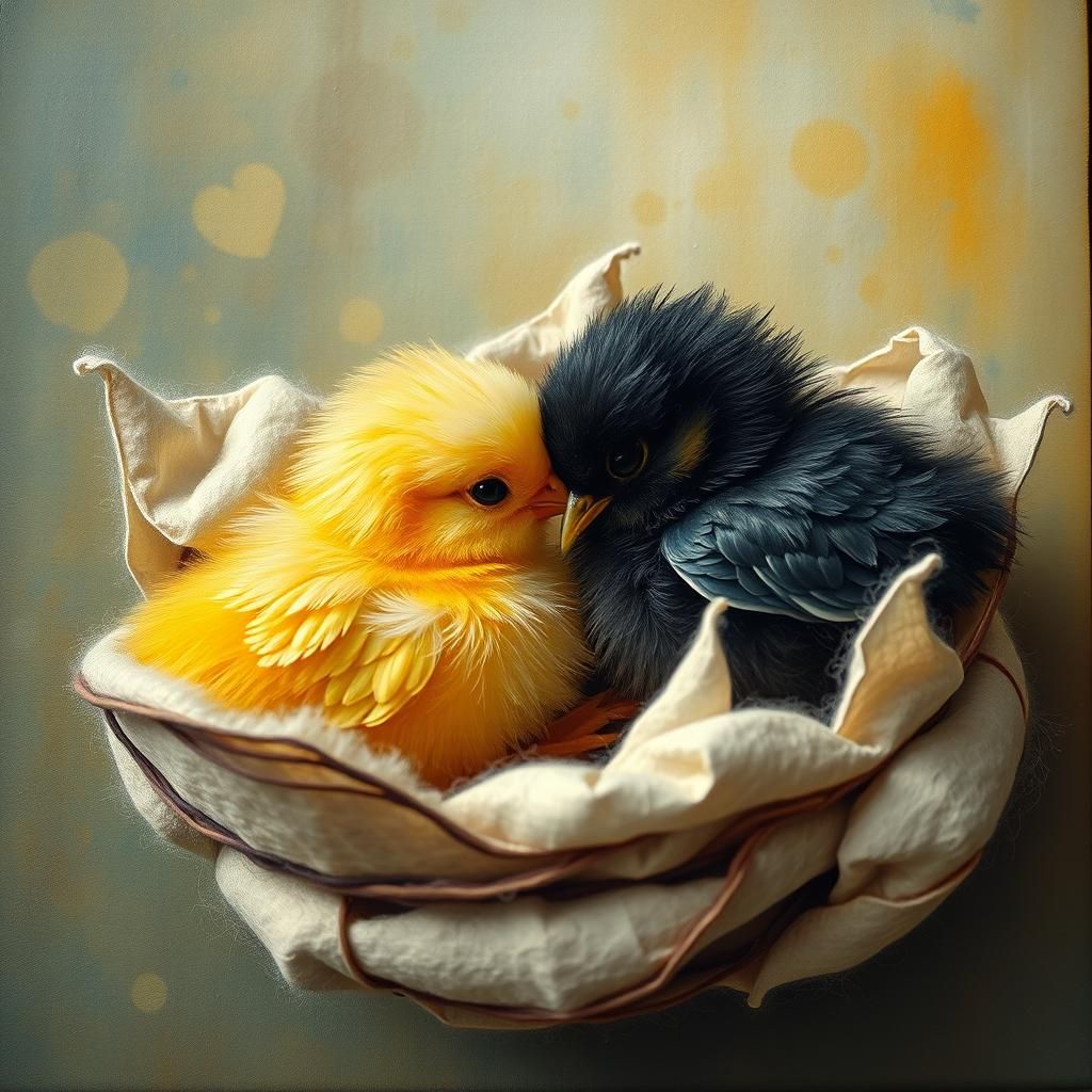 Harmony Nest: Oil Painting with Origami Elements