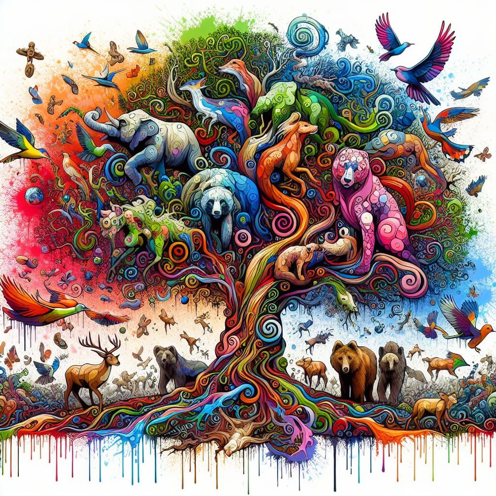Vibrant Tree of Life in Polychromatic Street Art Style