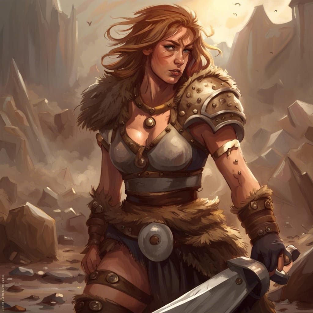 Female Barbarian Cleans Up After Battle