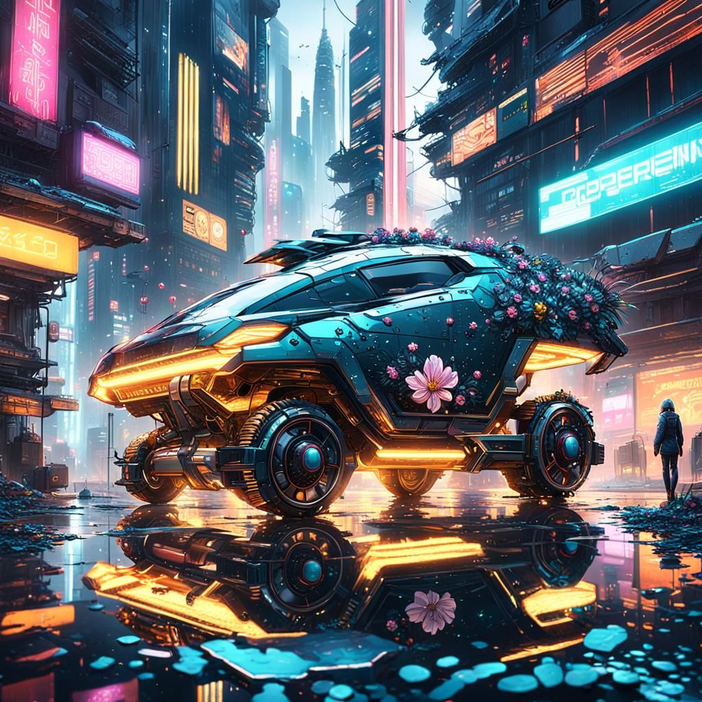 Cyberpunk Masterpiece: Futuristic Cityscape with Metallic Fl...