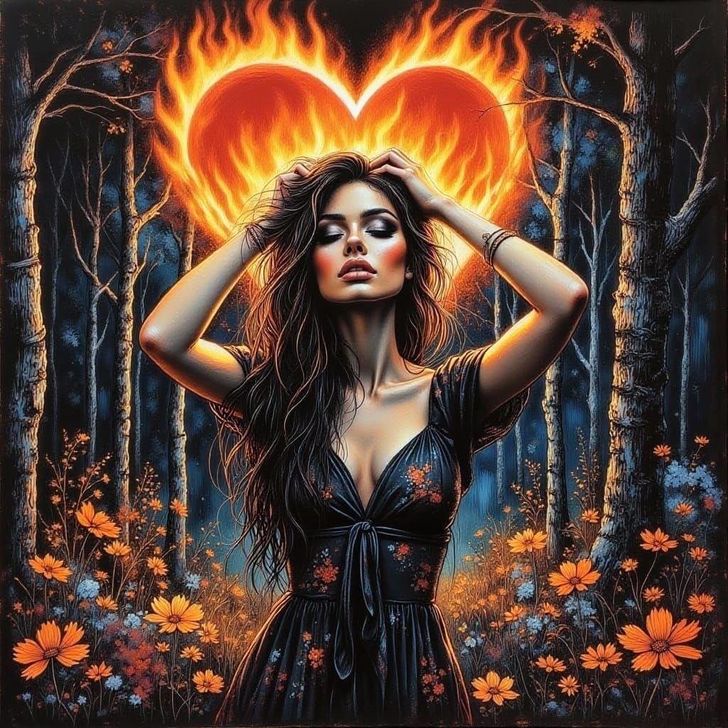 Woman Gives Thanks Under Moonlit Forest Sky