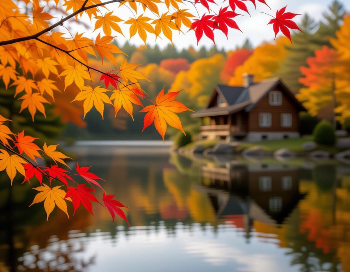 Autumn Micrography: Maple Leaves, Lakeside House, 5D Graphic...