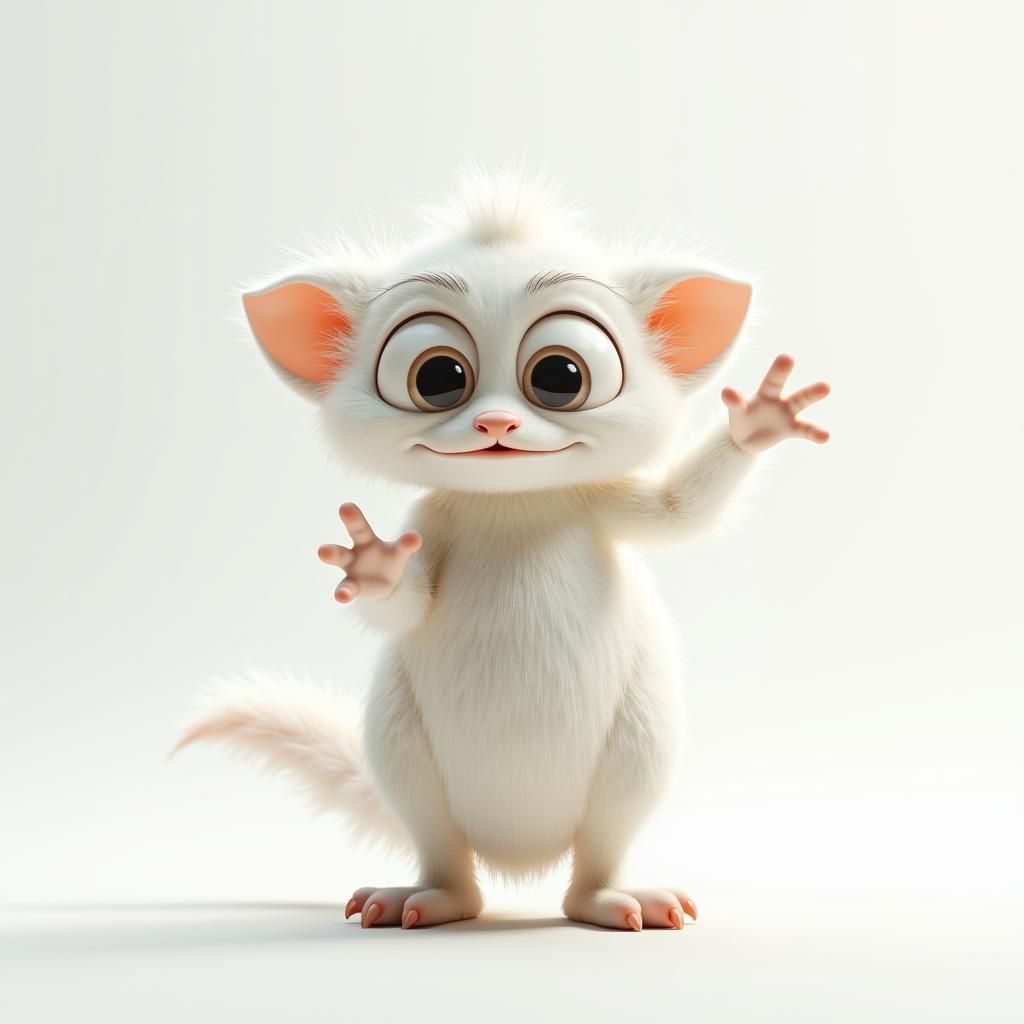 Cute White Monster in Minimalist 3D Render