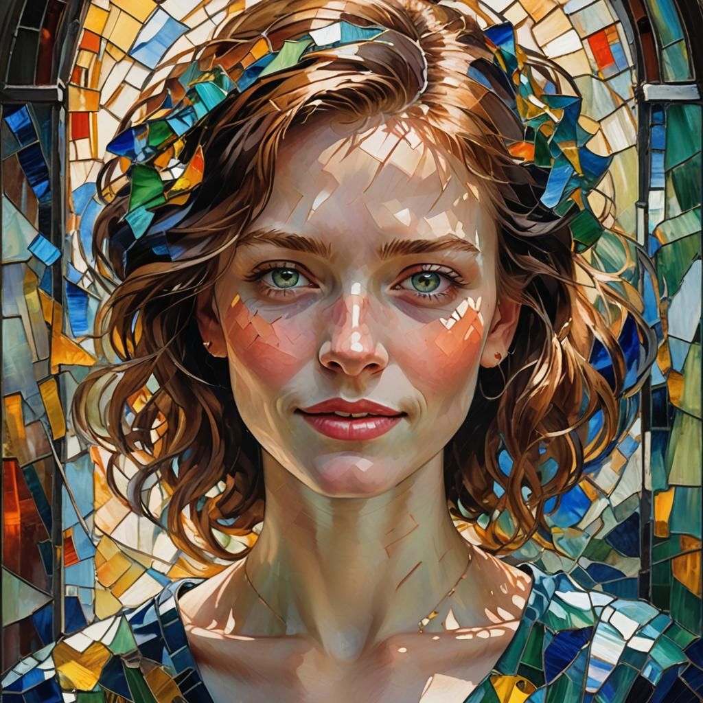 Stained Glass Portrait in Post-Impressionism Style