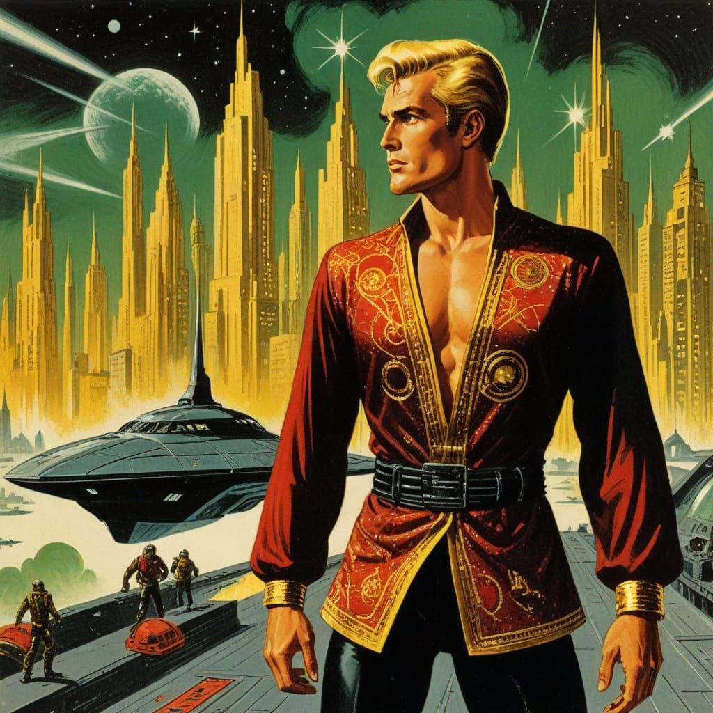 Epic Al Williamson-Style Flash Gordon Hero in Front of Mingo...