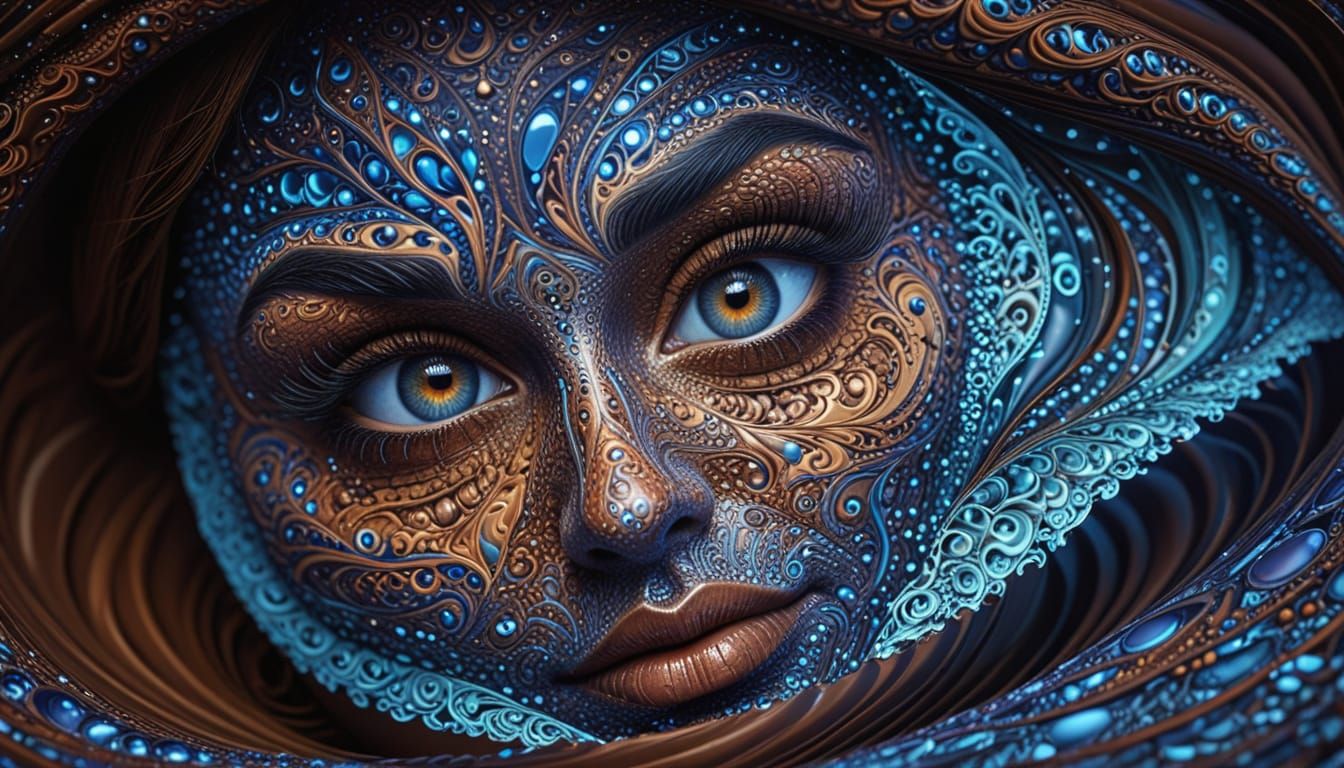 Vibrant Chocolate Portrait of Curvy Woman with Zentangle